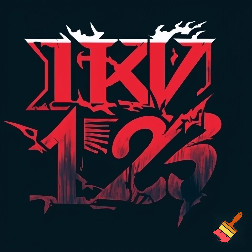 A band logo. The band is a rock band names twenty eighteen. The band colors are black, red, and white. It is a band of 6
