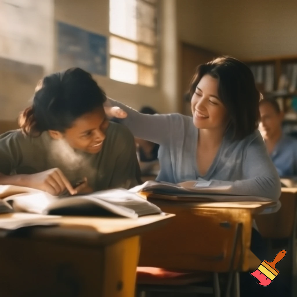 a photo of teacher and a student studying in the class