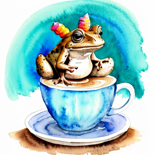 A hillarious, funny boho toad with some hippie colored coffee cups. Psychedelic decorated background. Hard Style.