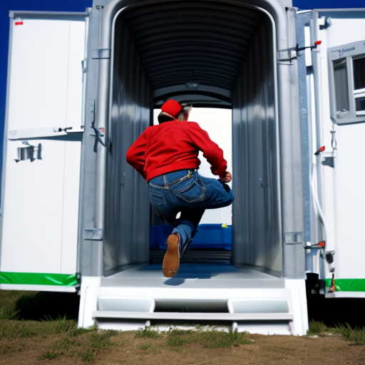 Mario jumping through portable toilets