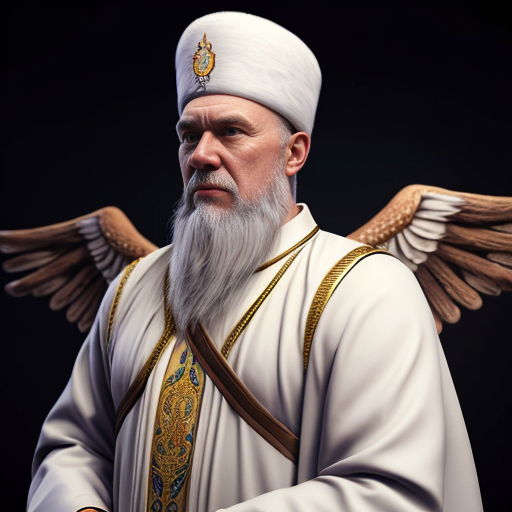 сделай патриарха Кирилла с нимбом и крыльями в реалистичном стиле