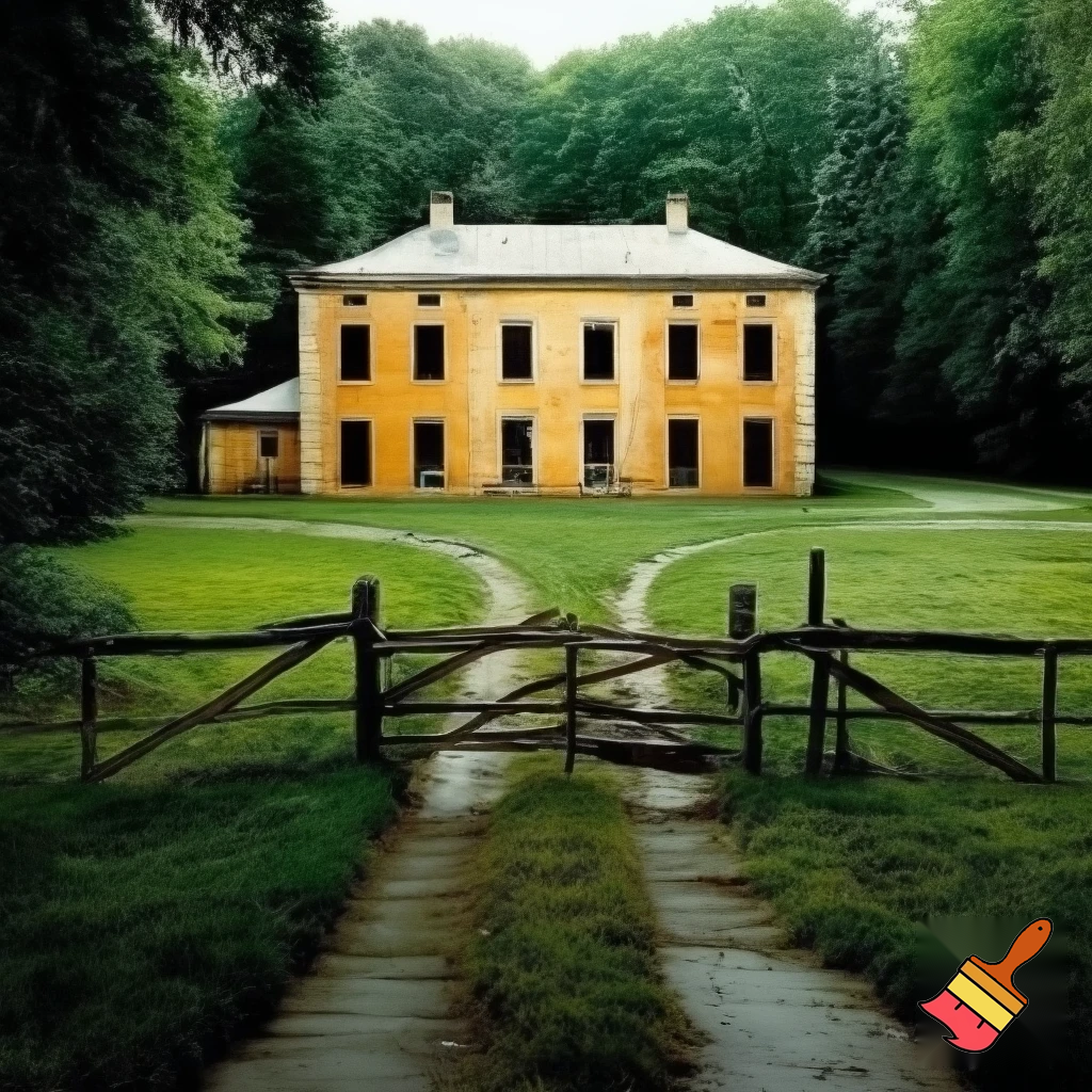 house. It was verging on a manor: a wide yellowish stucco facade stacked with gaping windows greeted them at the end of a stone driveway. The building stood two stories tall upon a bed of verdant grass, the plot carved out from a dense forest surrounding the house on three sides. The fence attached to the entrance gate disappeared into the woods, stretching far beyond Gon’s view.
