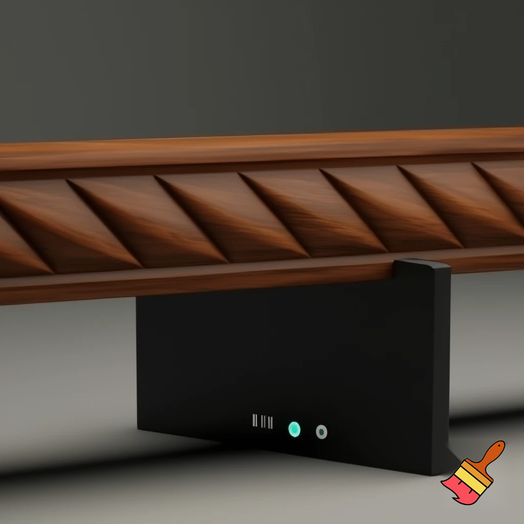 can you generate a light that is a long wooden cuboid and has indentations in it going diamond line diamond line and at the bottom is a base that has a charging socket, a colourchanging button and a on