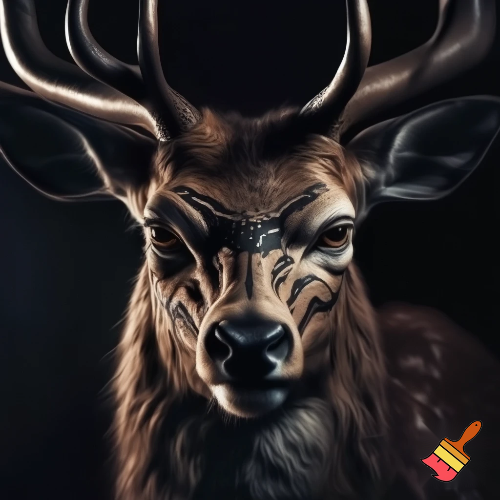 mugshot of a scary deer with tattoo