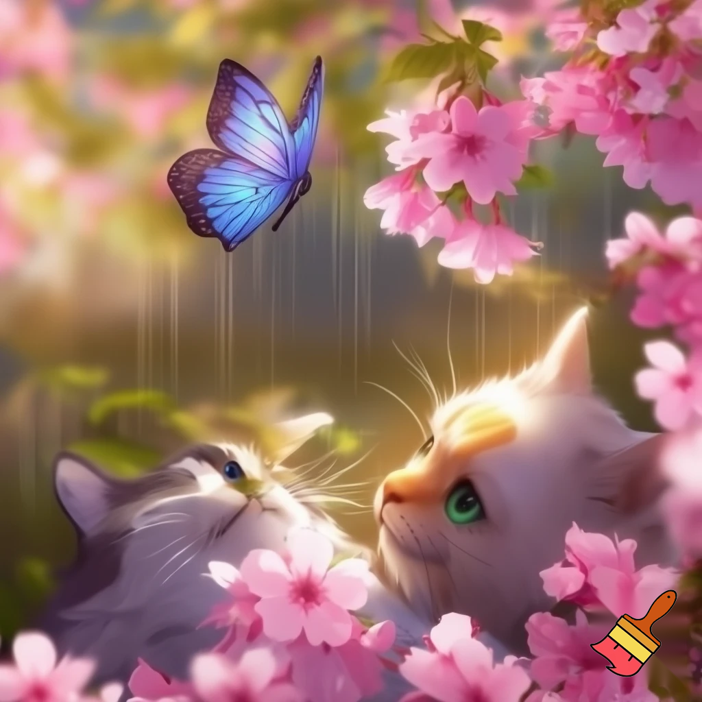hola  quiero que me hagas una imagen de una mariposa y un gato en una  flores japonesas rosas
:)
