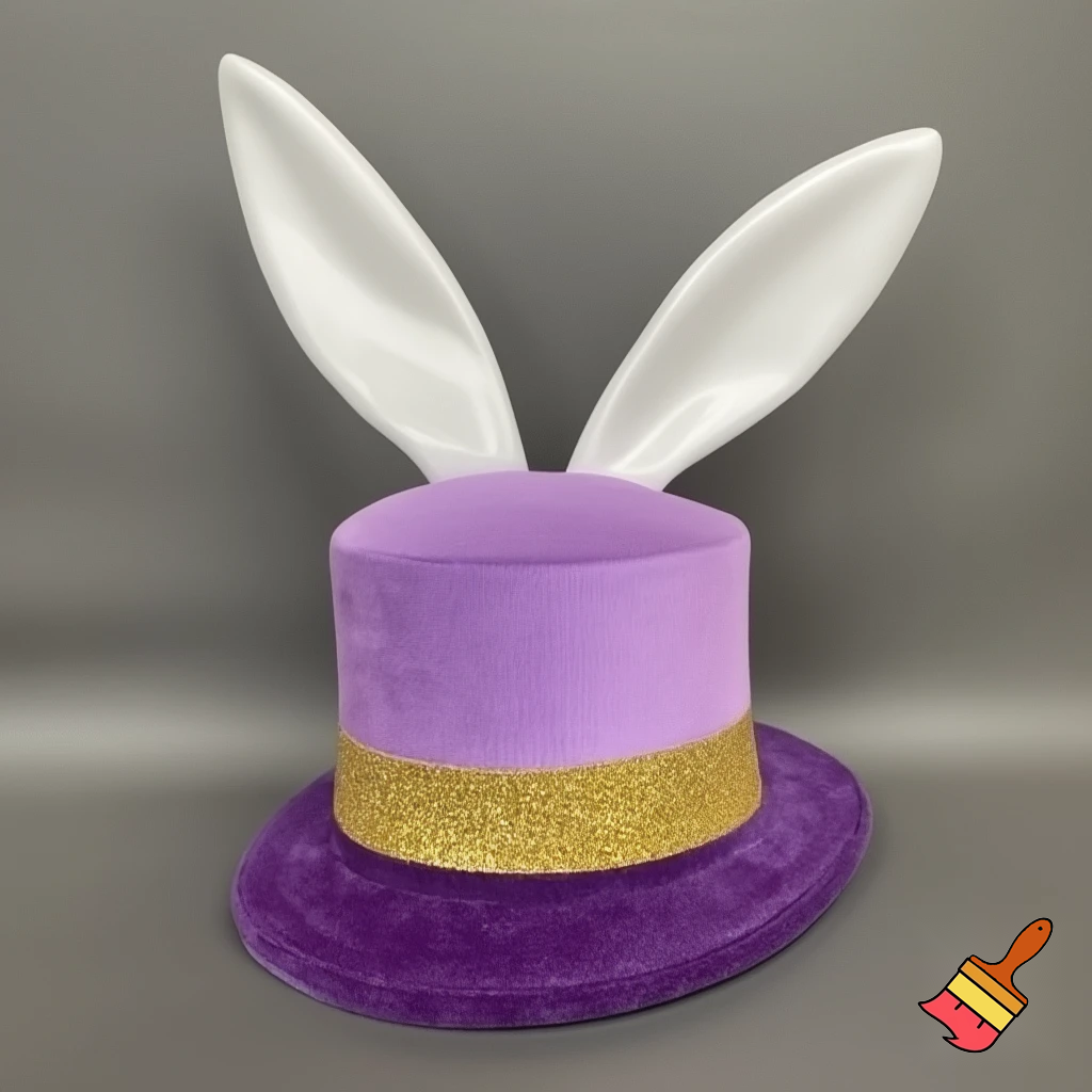 Easter bunny top hat headband, purple white with gold glitter fabric and velvet velvet