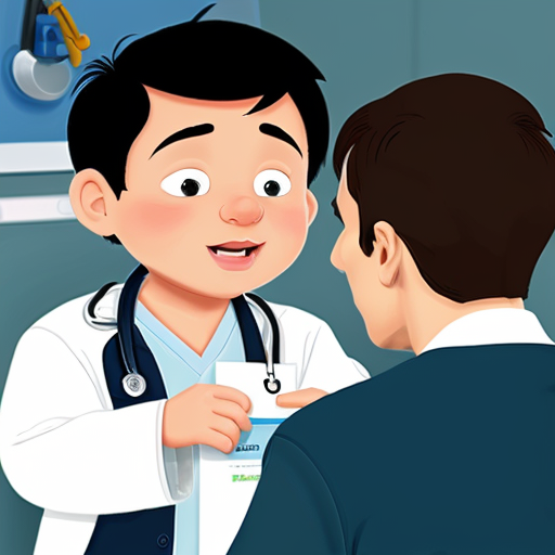 cartoon baby boy with black hair getting checked  on by the doctor
