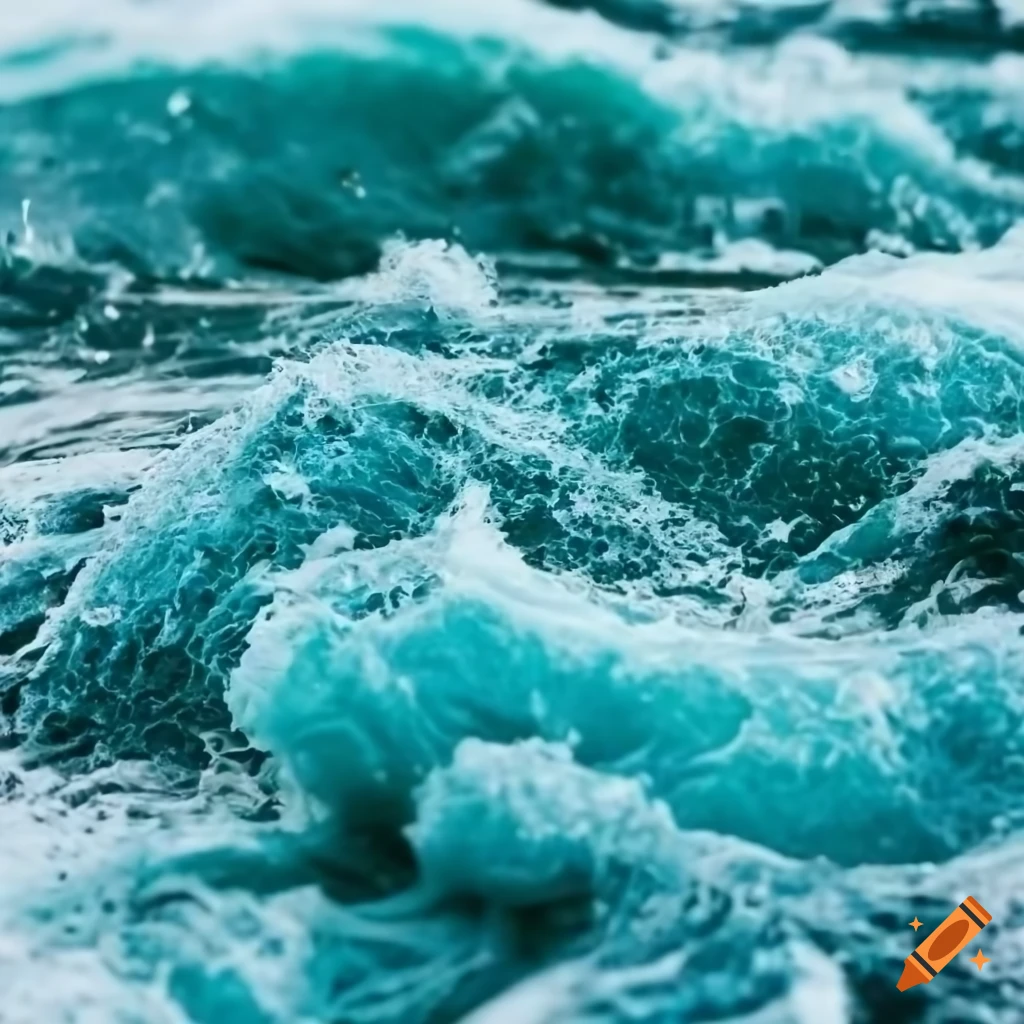 photograph of stormy sea blue water lots of foam, blue grey