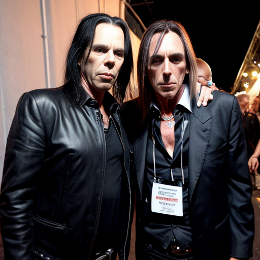 nick cave with iggy pop after gig, backstage festival outdoor