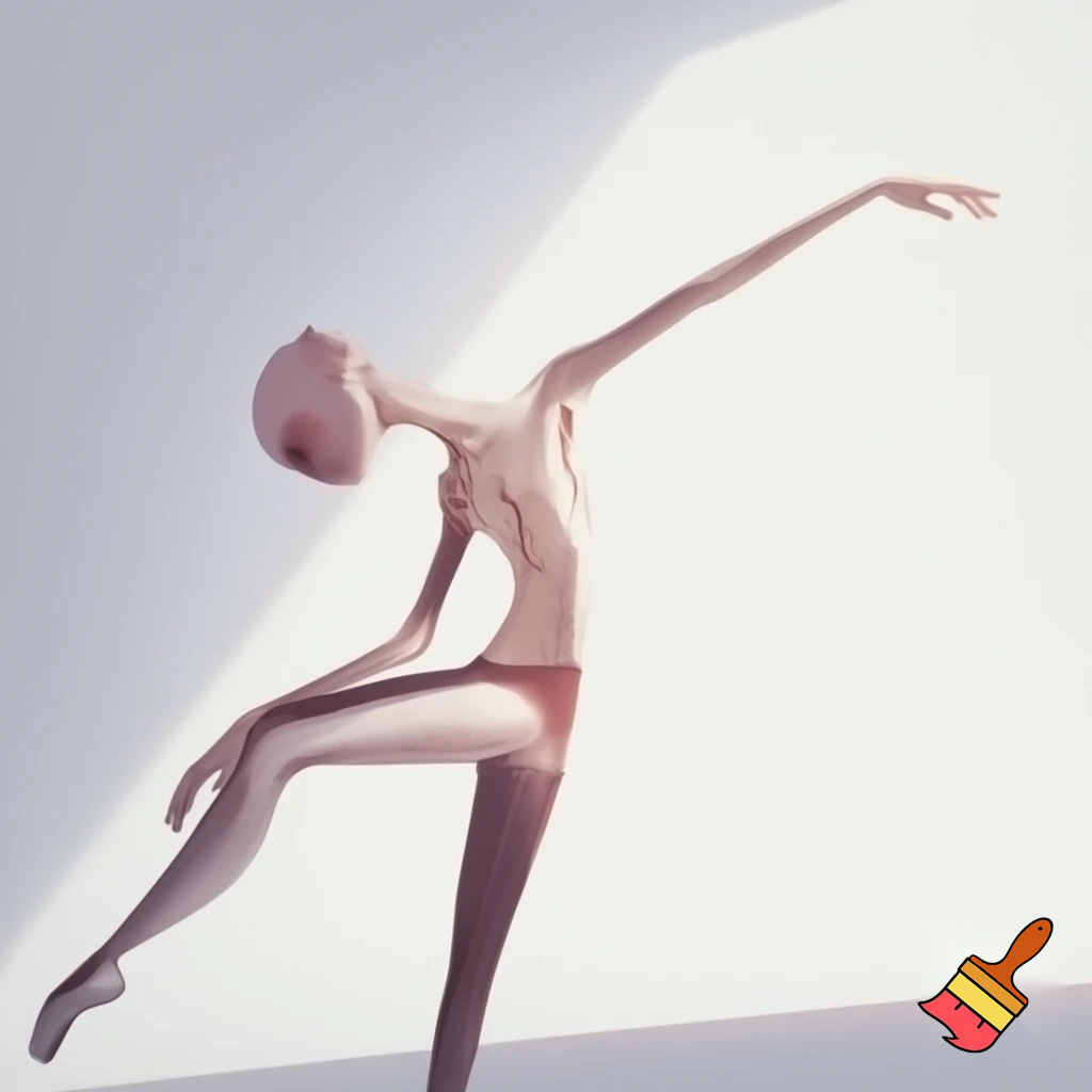 emaciated person doing ballet in a brightly lit room 
