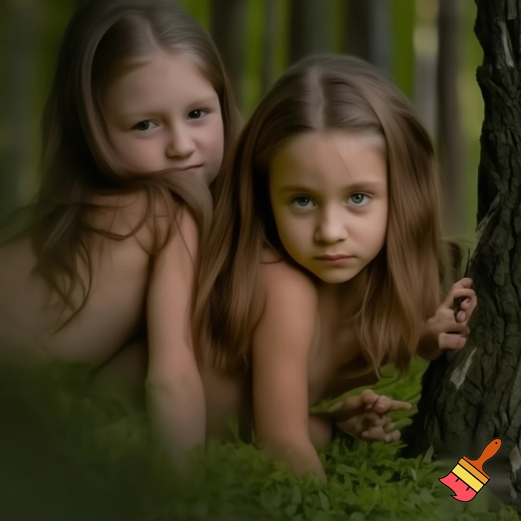 Two girls naked peeing in the woods