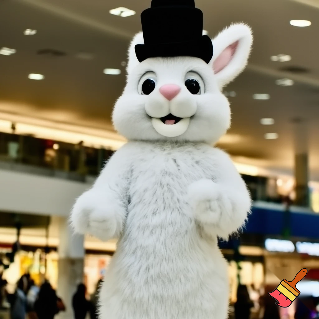 Easter bunny mascot top hat at the shopping centre mascot costume