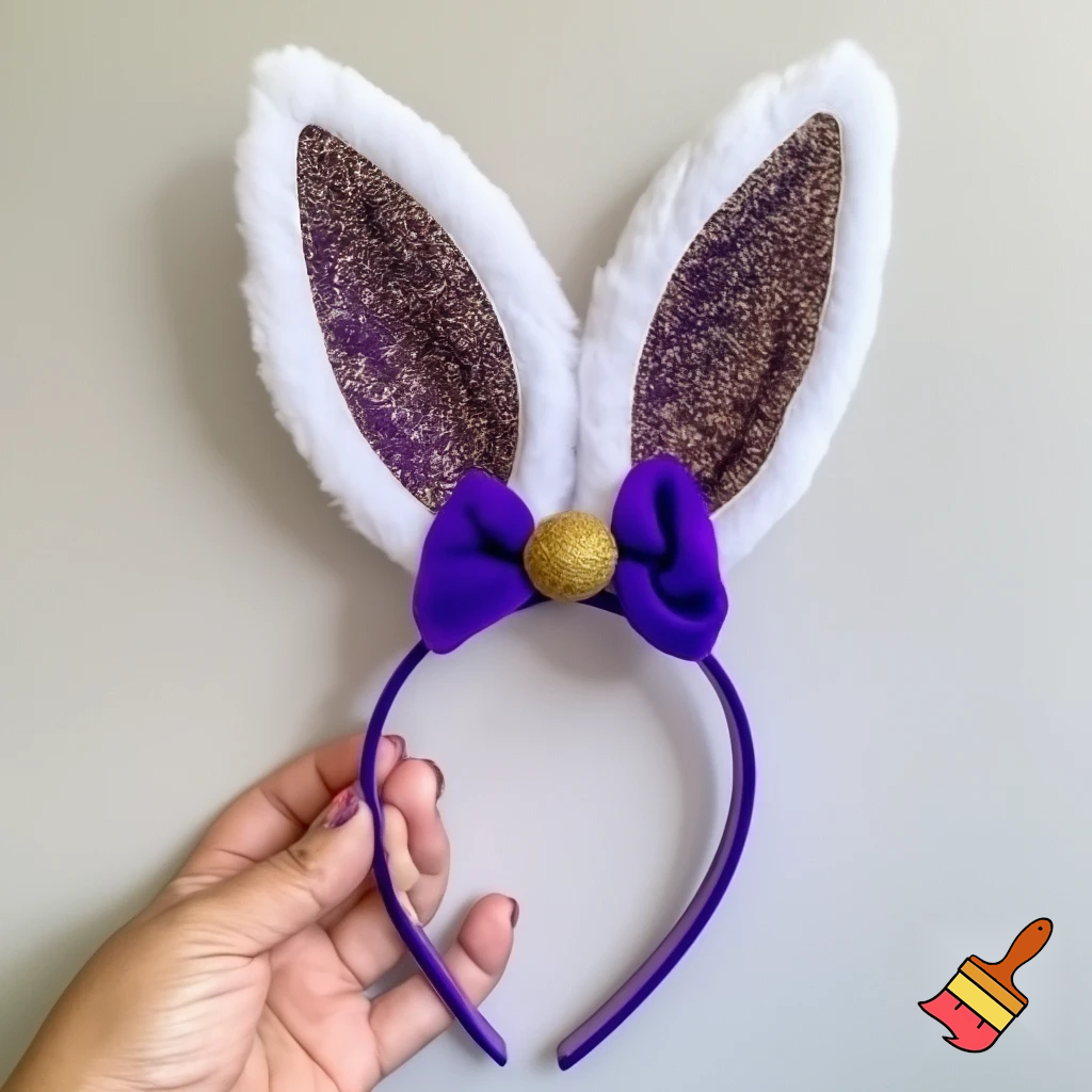 Easter bunny top hat headband, purple white with gold glitter fabric and velvet velvet