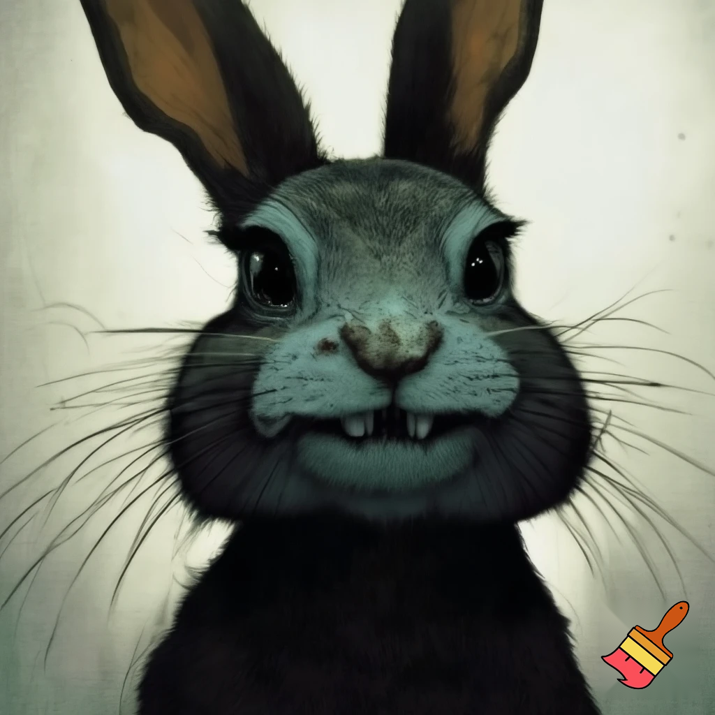 A european rabbit taking a mugshot looking sinister while having a smirk on his face