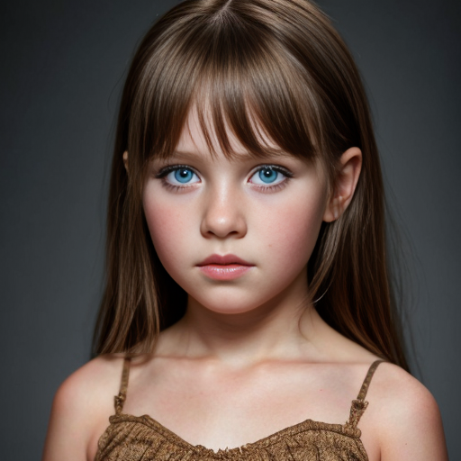 A girl aged 8-11, with siren eyes and short, brown hair, which is straight and up to her shoulders