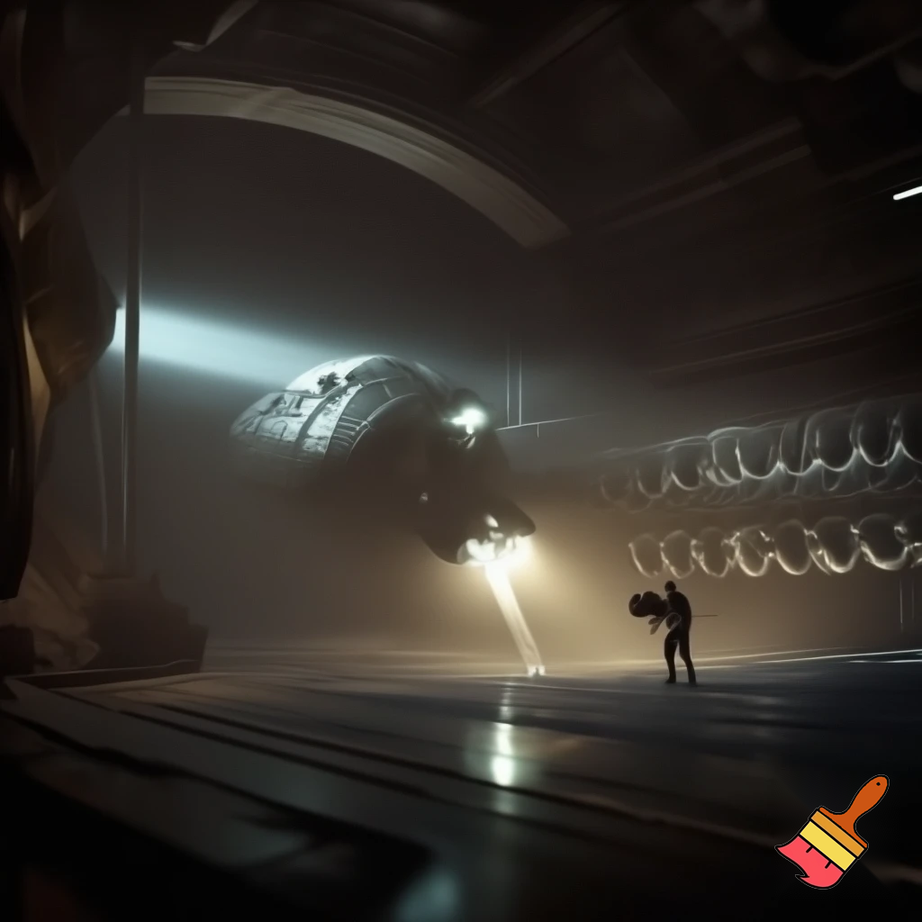 Hidden cryo-hangar under dust layers — a sleek single-purpose spacecraft being prepared, rows of embryo cryo-bays, protagonist loading select pods, soft lamplight in contrast to deep shadow, epic launch atmosphere, cinematic wide-angle, highly detailed industrial sci-fi.

Settings / Steps:

Aspect ratio 2:1 or 16:9.

Lighting: low-key, with backlight halo as engines ignite.

Elements: scuffed metal, dust particles, reflected warning lights.

Convey weight and quiet sorrow.


Negative prompt: crowd, modern commercial logos, watermark, low detail

Variations: launch silhouette against planet; interior cockpit view.
