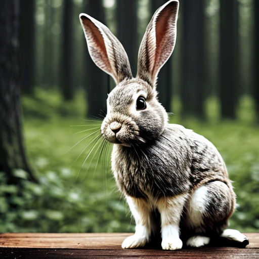 European rabbit, holding knife, forest, evil