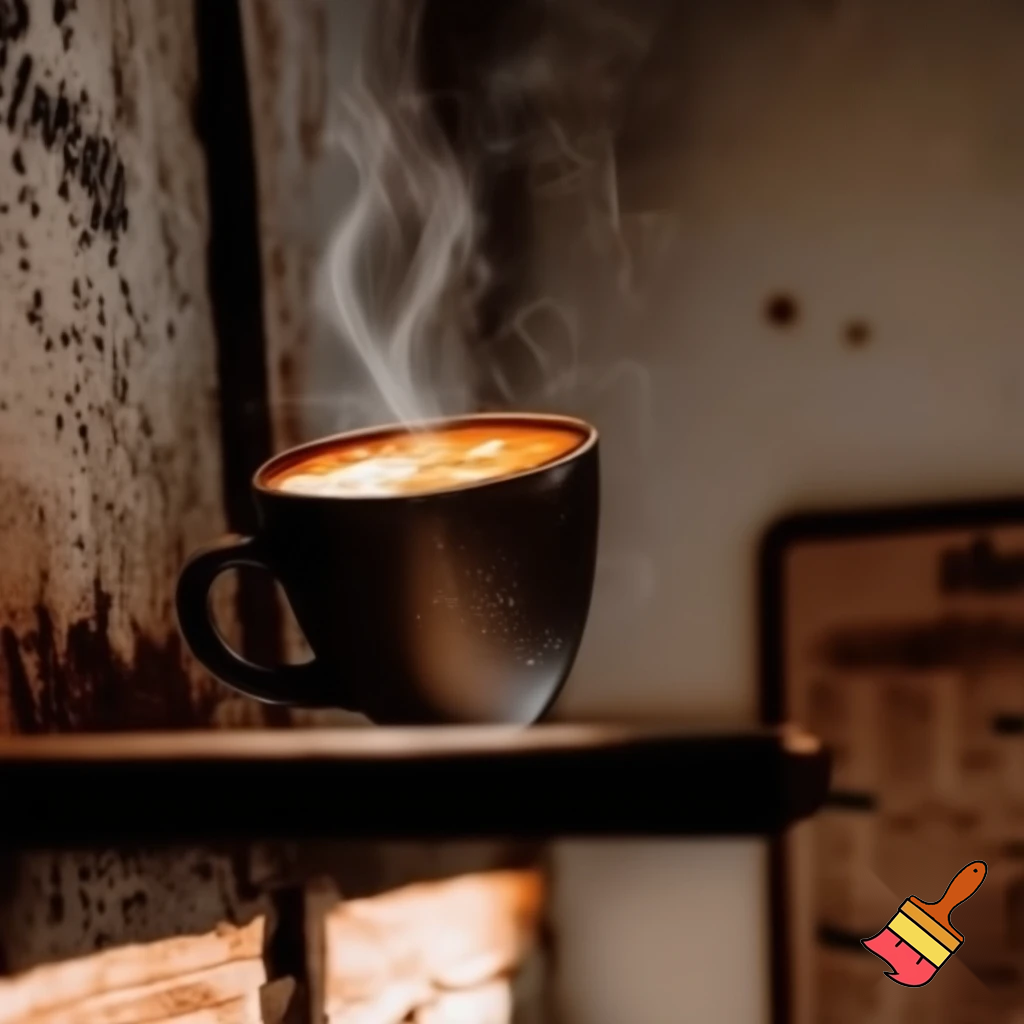 the wall of a cafe with a coffee cup which is very hot
