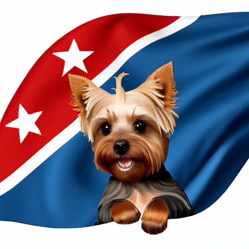 A tiny cute Yorkshire terrier waiving a flag with the letters DC riding a cute hippopotamus