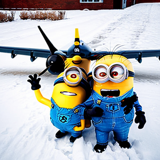 Minion flying plane with Elmo in snow it’s cold out