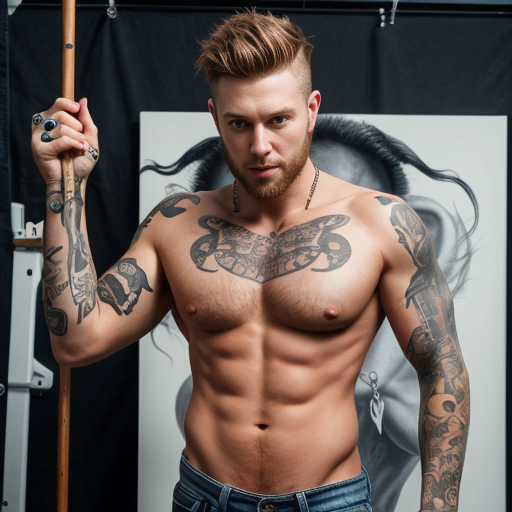 man with waist piercing to hang hammer from