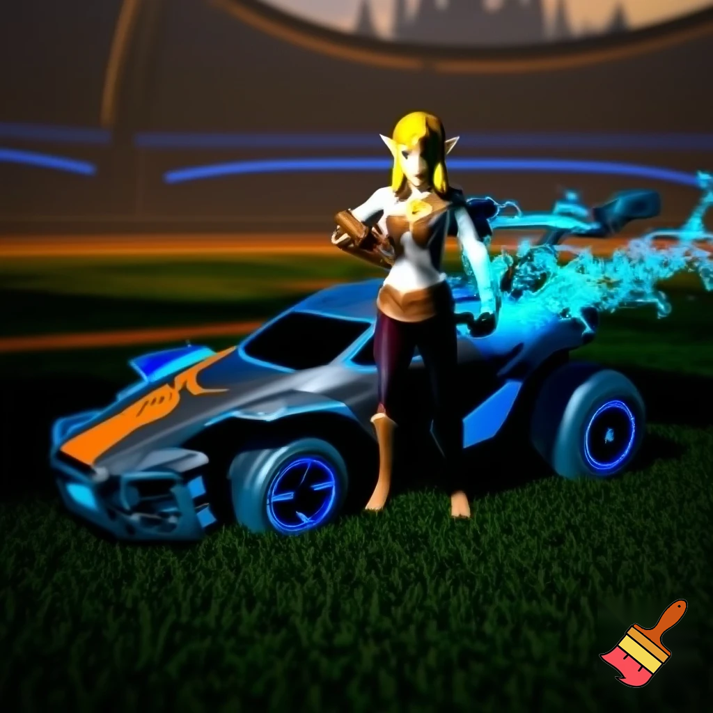 make a image of Zelda and Rocket League merging with cool efects
