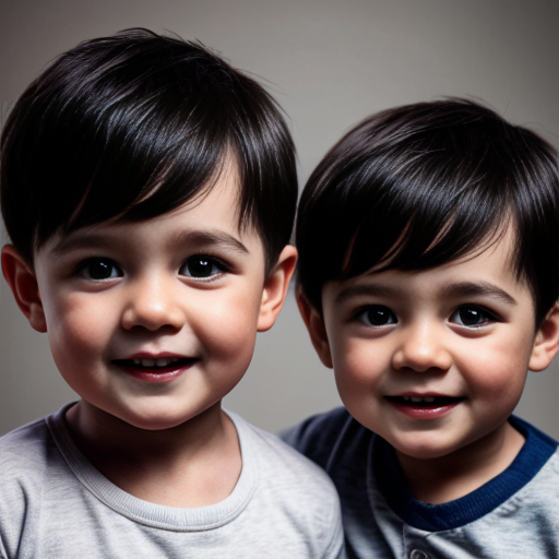Generate a family photo of 2year old year old triplet boys with black hair make sure they have black hair
