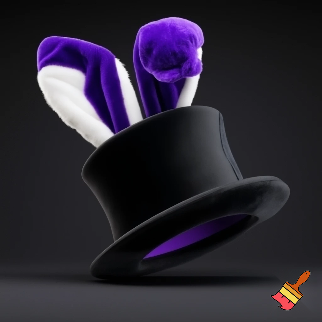 Black top hat with bunny ears velvet white and purple