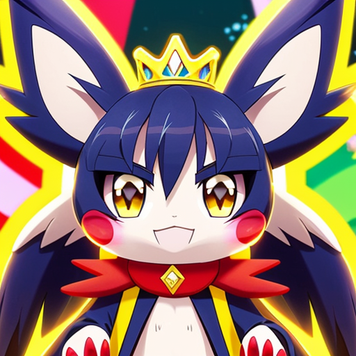 bipedal, black, cat/weasel-like Dark/Ice-type Pokémon characterized by its sharp claws, red feathery crests, and a yellow forehead gem. Standing 3'07" tall, it features a red collar-like crown, two tail feathers, and red, almond-shaped eyes with dark lashes. pokemon