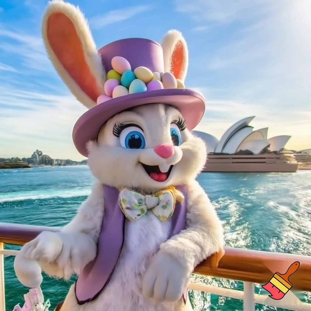 Easter bunny mascot Disneyland costume with the top hat Australia Disney cruise ship