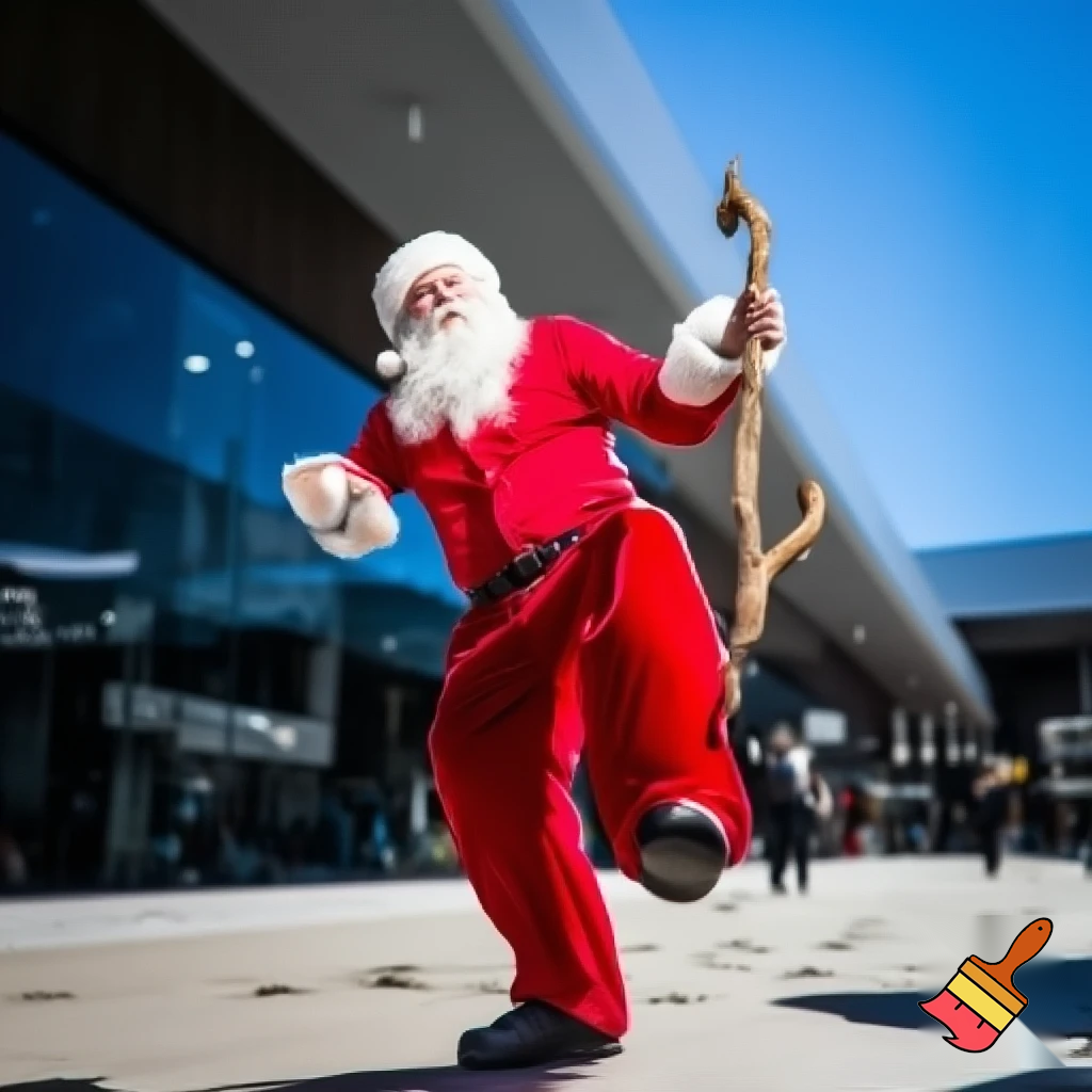 Santa Claus dancing shopping Centre walking Australian magic walking stick walking stick star running outside of the shopping centre