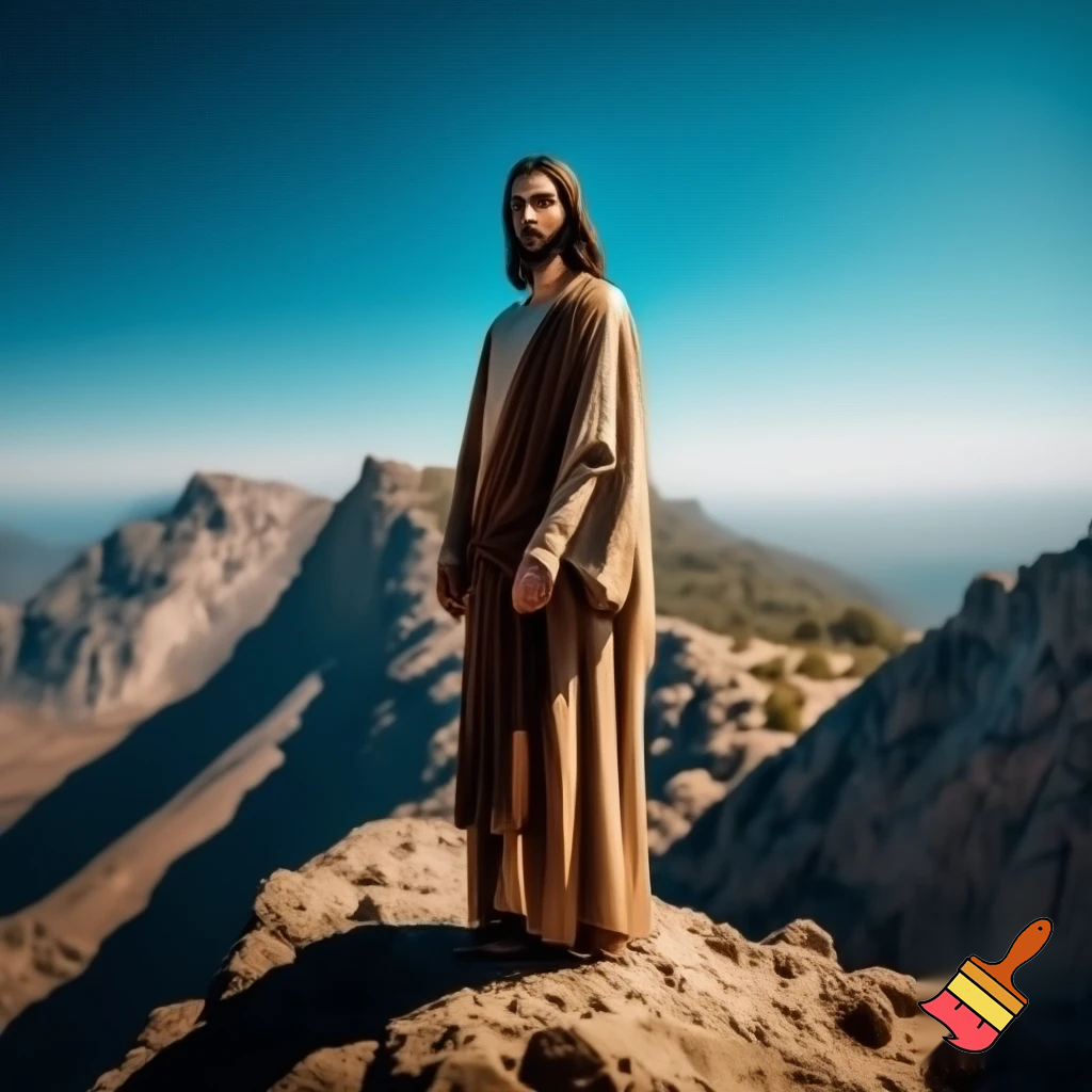 generami un'immagine che fonda gesù e una montagna