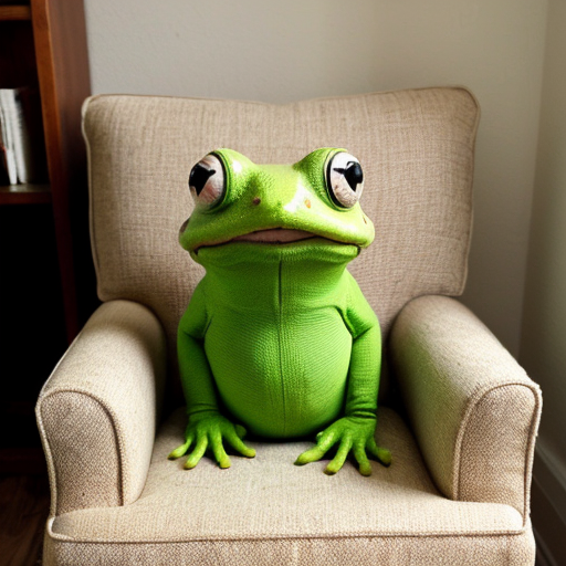 A funny radish toad sitting in a modern room chair.