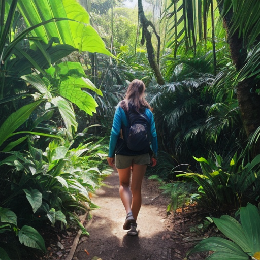 Girlfriend from friday night funkin walking through a bright morning rainforest