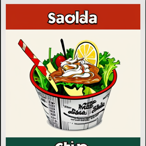create a poster for food stall both are different food items "chips- salad, lemonade"