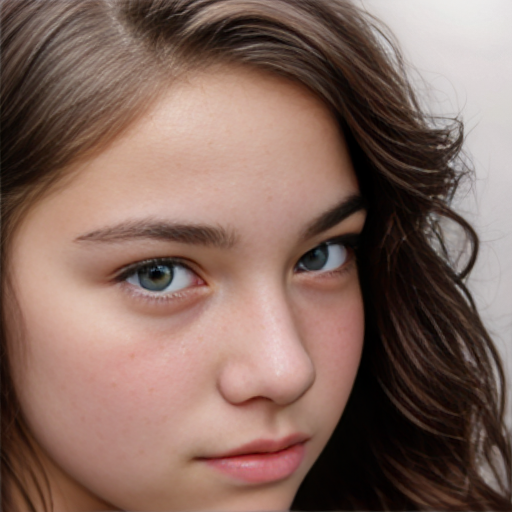 a self portrait of a 14 year old girl with wavy dark brown hair and brown eyes with a diamond face shape teenager ,