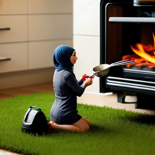 Женщина мусульманка покрытая волосы не видно груди не видно косинка длинная, стоит у плиты, готовит суп, сделай в стиле мультика пиксар 3д