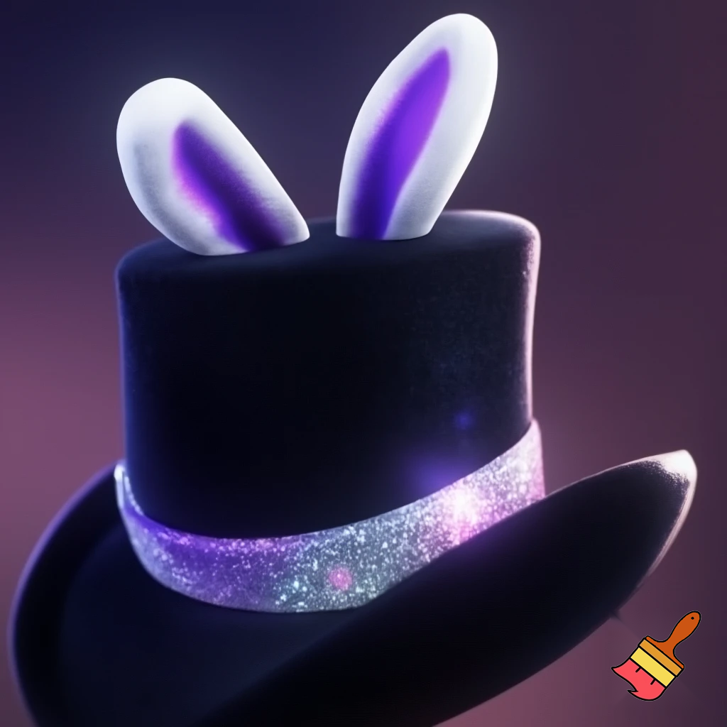 Black top hat with bunny ears velvet white and purple purple and white headband fabric and velvet glitter, purple and pink special present true special and delicate velvet