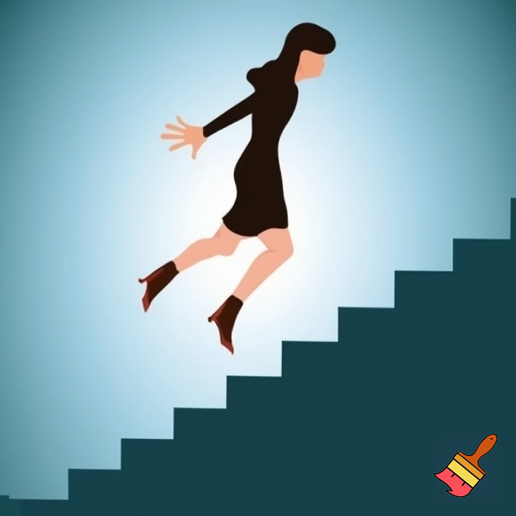 Woman run, climbs on stairs. Suffering. Absolute abstract 
