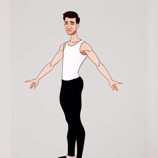 Männlicher Ballettänzer gerade stehend von vorne mit langer Leggins als minimalistische karikaturhafte Zeichnung wie mit dickem schwarzem Filzstift auf weißem Hintergrund