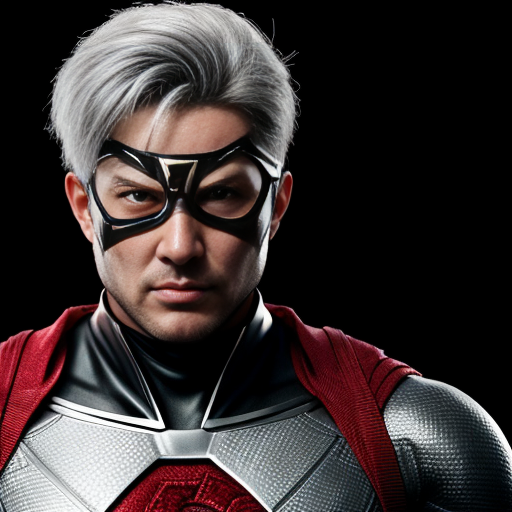 Superhero Timebreaker - bold man, with silver eyes, wearing grey makintosh, have a katana