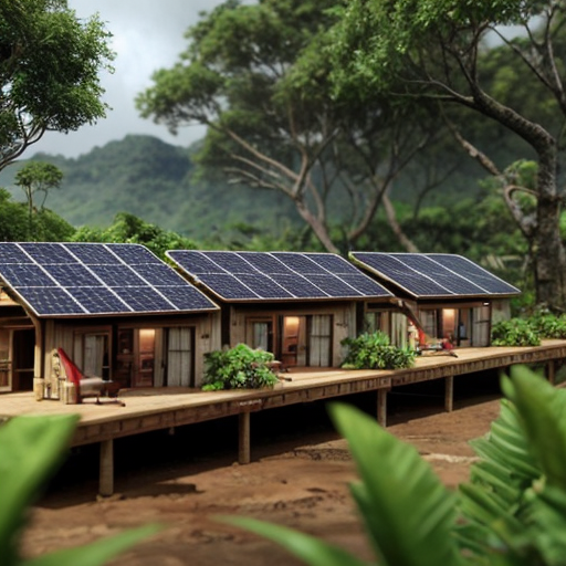 rain forest village with solar panels 