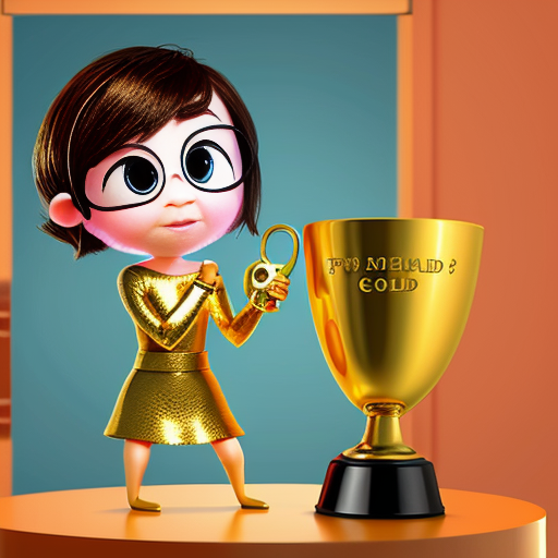 inside out style happy proud gold holding trophy one person gold cartoon animation style orange skin