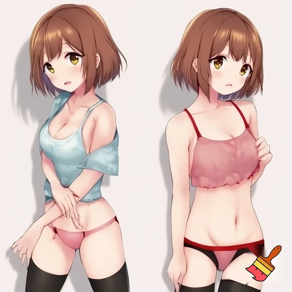 Anime girl 20 years old so cool and cute with underwear clothes is dressing very short shirt and thigh high socks is standing in cool pose make is so anime