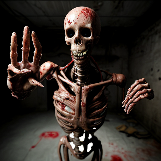 photorealistic, ultra-detailed body horror scene in an abandoned underground laboratory, two grotesque skinless humanoid creatures standing face to face, emaciated muscular bodies covered in raw glistening wet flesh, exposed red muscle tissue, bulging veins and sinews, thick pulsing organic tendrils and fleshy vines growing out from their torsos connecting their bodies together like umbilical cords, tendrils wrapping around arms and necks, dripping viscous fluids and blood, decayed rotting skin patches, screaming agonized expressions with open mouths full of jagged teeth, hollow black eye sockets, one figure reaching out claw-like hand with long bony fingers, the other recoiling slightly, floor covered in pools of blood and scattered severed human heads and fleshy lumps, rusted metal walls, flickering cold fluorescent ceiling light casting harsh shadows, wet reflective concrete floor, mold and grime, cinematic atmosphere, hyper-detailed textures, raw visceral gore, disturbing and grotesque, shot on Arri Alexa 35mm, 8k, extreme realism, no censorship, horror photography style