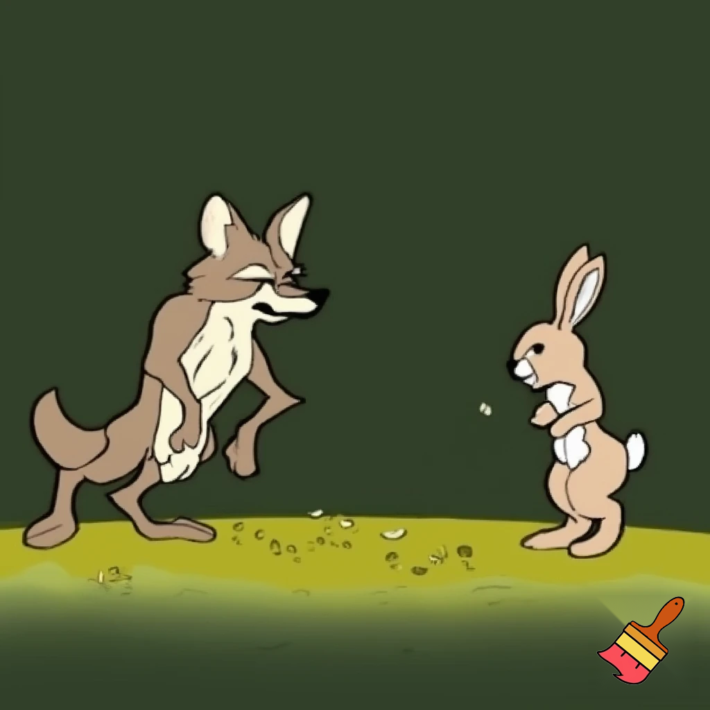 coyote and rabbit playing togther