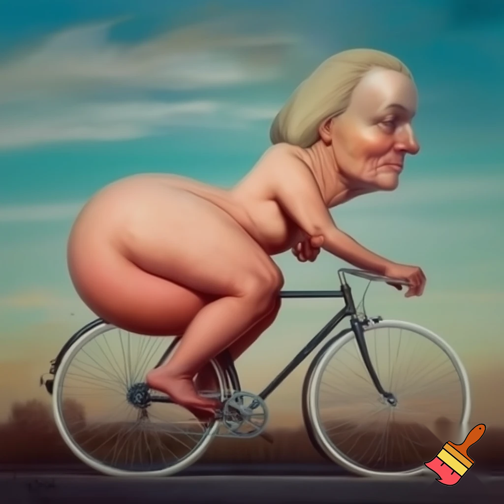 A large sexy monster riding a bicycle nude, big penis