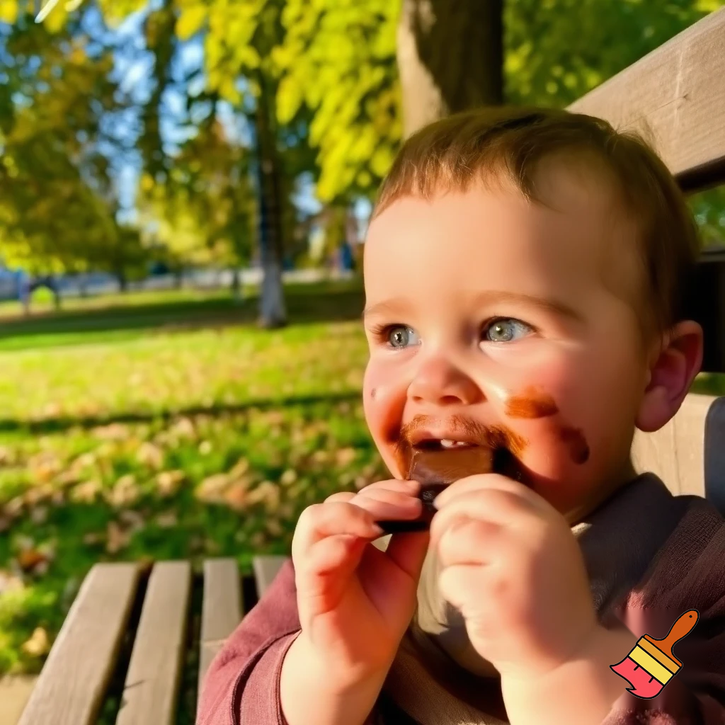 Muéstrame un niño en un parque comiendo chocotejas