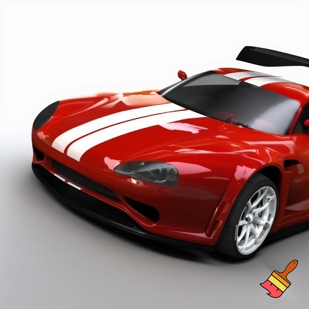 Red 2002 gemballa gtr 650 evo with white rims, white stripes, and black rear spoiler, in white background