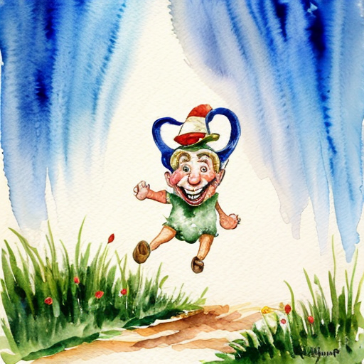 leprechaun running through grass laughing hysterically